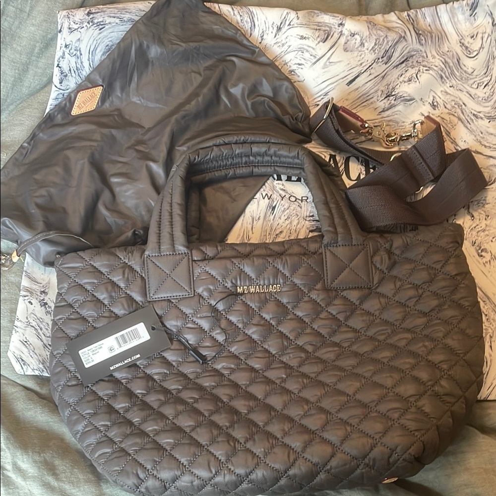 MZ Wallace Gray Quilted Metro tote with Metallic Hardware